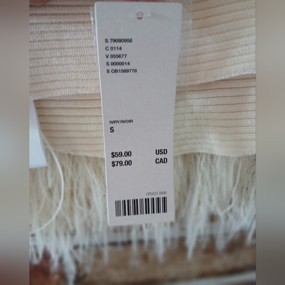 URBAN OUTFITTERS Ivory Faux FUR Fringe BANDEAU Tube TOP Y2K Summer Women's S - Picture 7 of 8